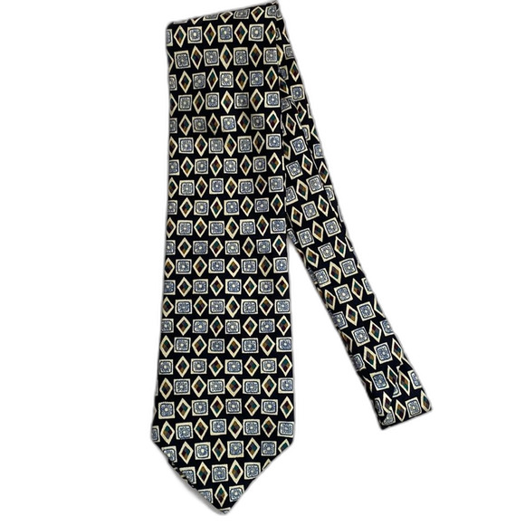 Uniforms to You Chicago Silk Tie Black Cream Geometric Print - Picture 1 of 4